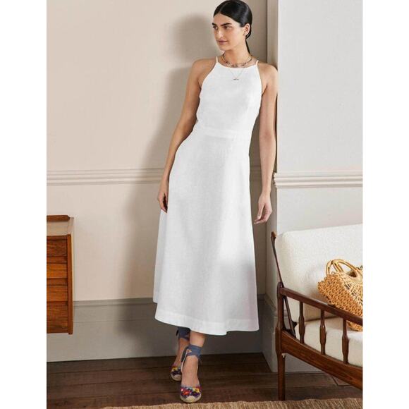 Boden Halterneck Linen Midi Dress - 6 - White Boden Halterneck Linen Midi Dress - 6 - White